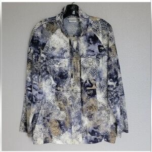 Chico's Blue Utility Jacket with Versatile Designgold Mettalic Accents